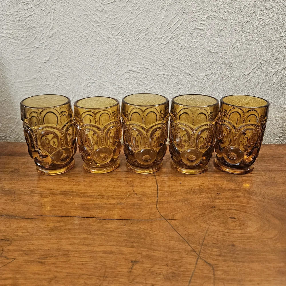 Vintage L.E. Smith Glass Co. Moon and Star Amber Set of 5‎ Tumblers